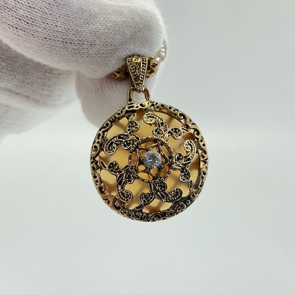 Host Pick! Antique Gold Filigree Pendant Necklace With Aurora Borealis Crystals - Picture 13 of 13